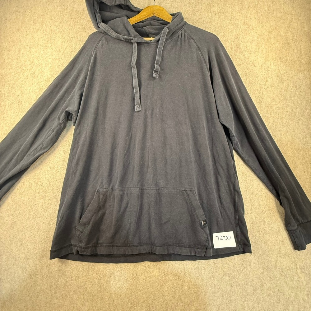 Prana Mens XL Black Long Sleeve Pullover Hoodie Kangaroo Pocket Raglan T2700